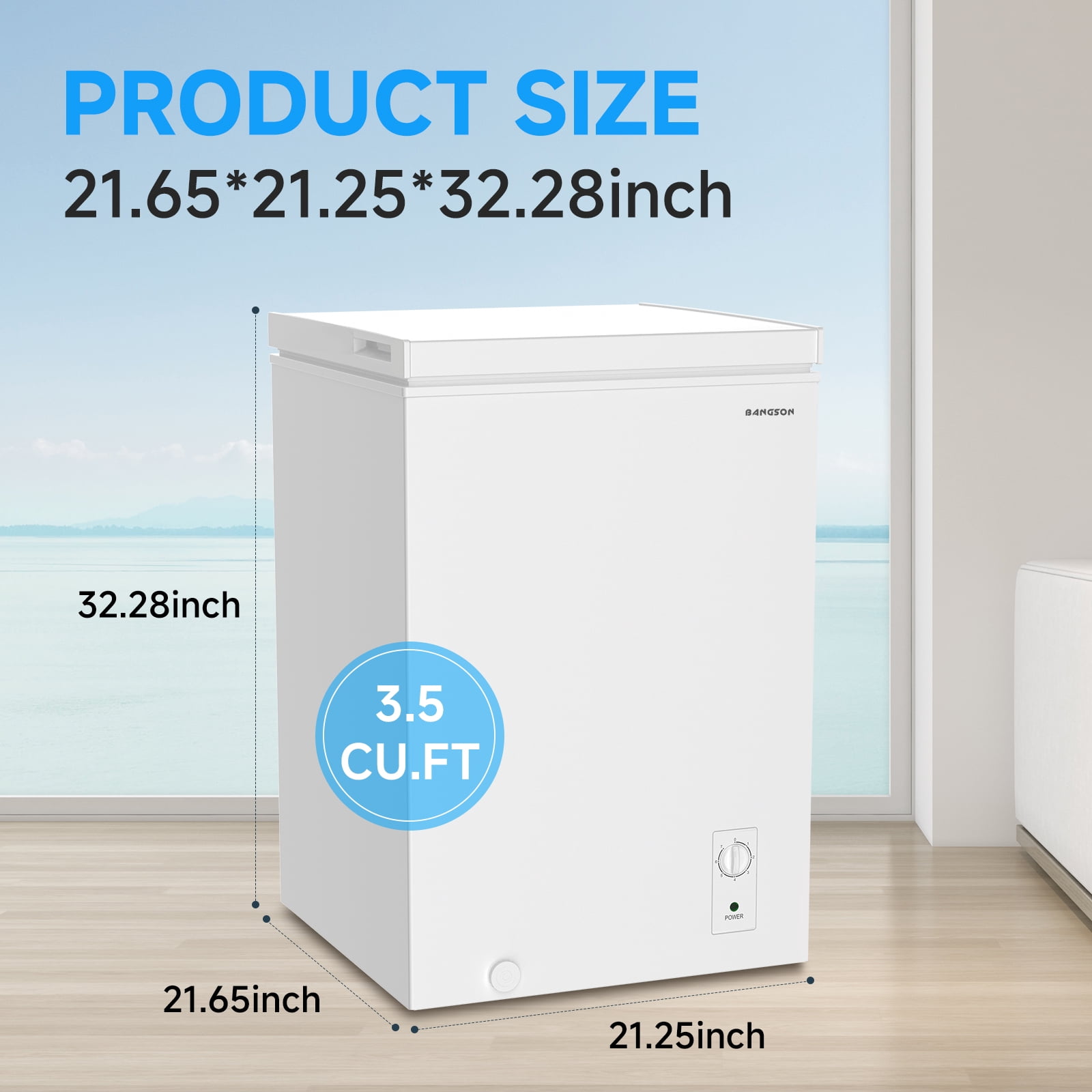 BANGSON 3.5 Cu.Ft Chest Freezer, Small Deep Freezer Energy-Saving Quiet Mini Freezer for Home, Dorm, Apartment, Garage, Kitchen, White