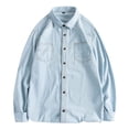 thumbnail image 1 of XDZJLR Men Shirts Organic Denim Long Sleeve Button Down Solid Color Fashion Casual Tee, 1 of 4