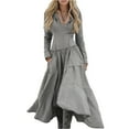 thumbnail image 2 of Women's Casual Dress Long Sleeve Western Cowboy Patchwork Fitted Denim Style Midi Dress for Spring Fall,Light Gray,2XL, 2 of 4