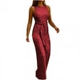 thumbnail image 5 of Danhjin Sexy Jumpsuits for Women Elegant Clubwear Deep Cerw Neck Wide Leg Pants Long Sleeve Rompers Sparkly Jumpsuits with Belt on Clearance, 5 of 6
