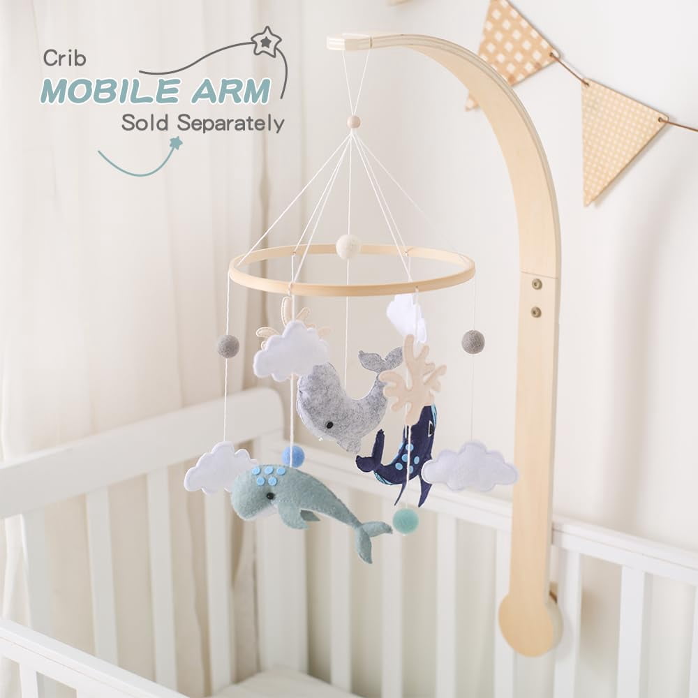 HYPERLIVING Baby Crib Mobile Ocean Nursery Mobile for Boys Girls Handmade Felt Mobile for Crib Nursery Decor for Infant Bedroom Hanging Baby Mobile for Bassinet Newborn Baby Gift（Whales）