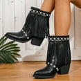 thumbnail image 4 of SACFOF Women's Fringe Cowboy Boots with Studded Chunky Heels Mid Calf Western Cowgirl Boots Perfect for Country Music Festivals, 4 of 7