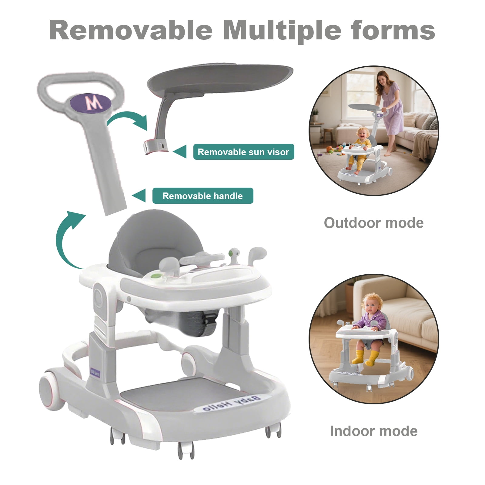 MINGYI 4-in-1 Baby Walker - Multi-functional, Height Adjustable, Foldable Design (Gray)