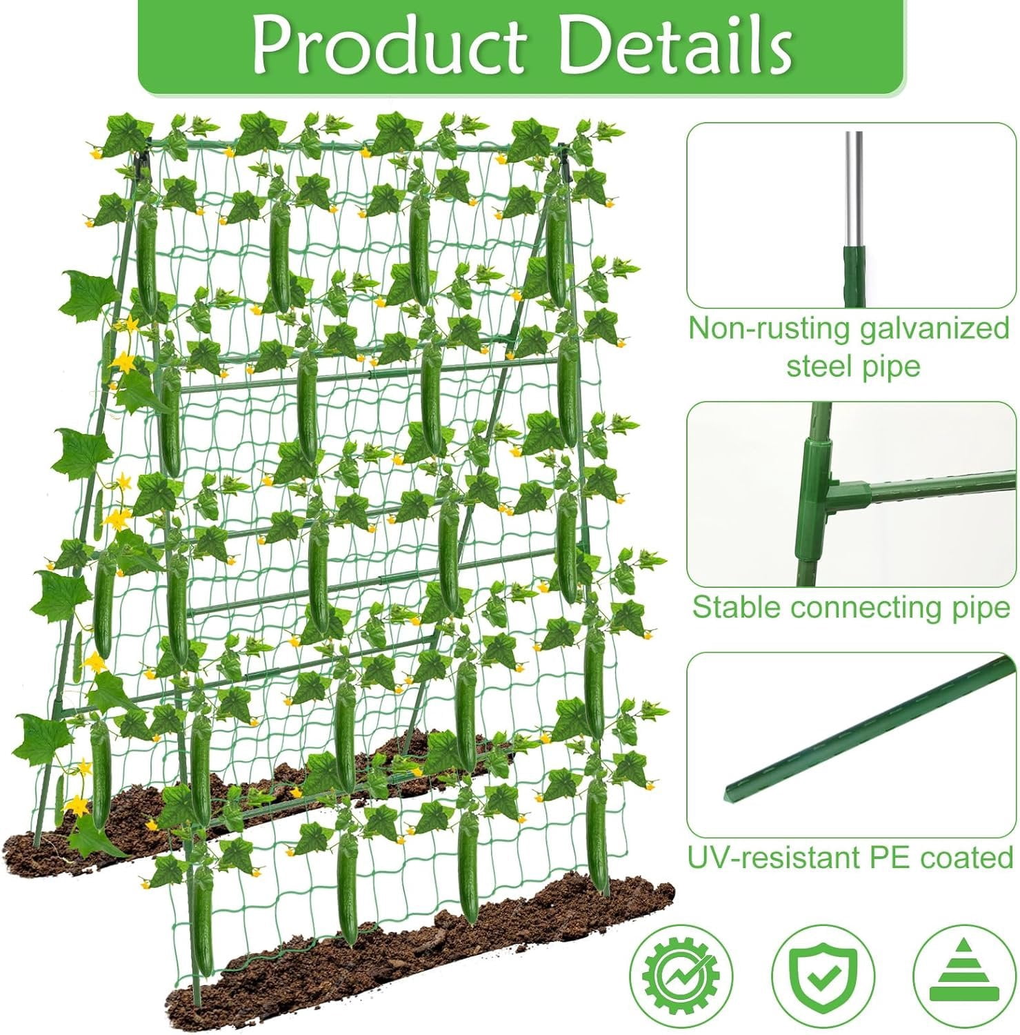 32 x 53 Inch Cucumber Trellis for Climbing  Outdoor A-Frame Garden Trellis for Raised Bed Detachable Sturdy Garden  Support Trellis for Small  Vegetable Flower Grape with Climbing Net