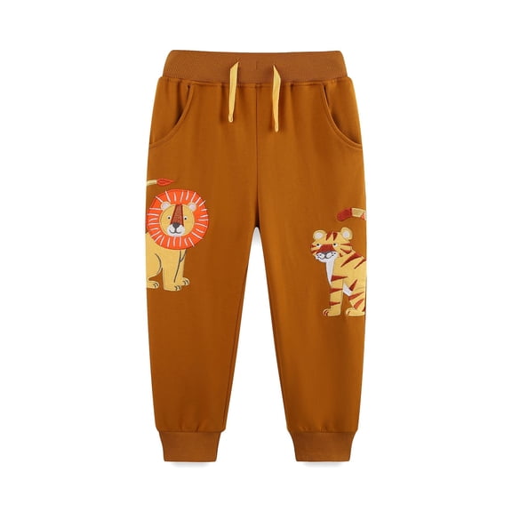 SJLDQY Toddler Boys Sweatpants Casual Sport Pant for Kids Straight Leg Cartoon Animal Embroidery Elastic Waist Cozy Soft Athletic Trousers for Children