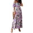 thumbnail image 1 of DYMADE Summer Beach Puff Sleeve Midi Elastic Classic Floral Print Dress Women, 1 of 5