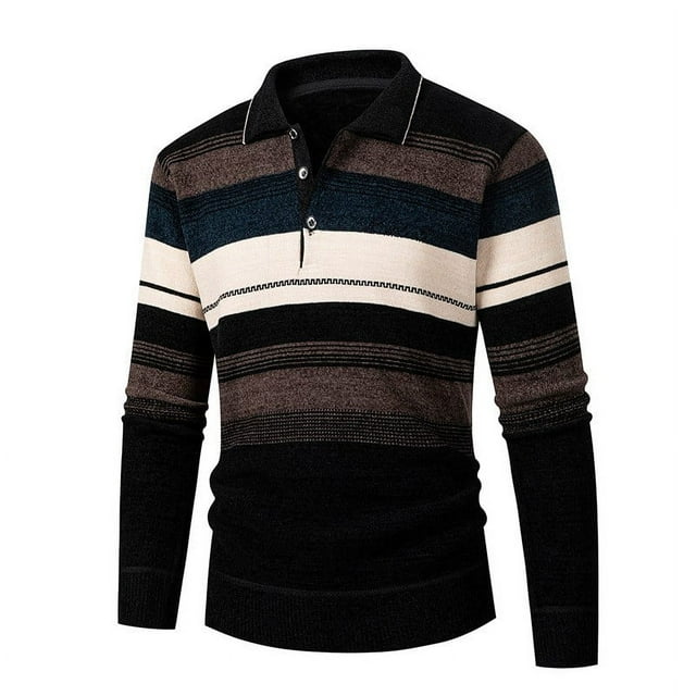 YanHoo Mens Long Sleeve Polo Sweater Knit Cotton Color Block Button Up Sweatshirts Tops Collared Shirts