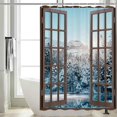 thumbnail image 2 of Winter French Window Shower Curtain Beautiful Nature Snowy Scenery Shower Curtain Winter Forest Lake Scenery Waterproof Bathroom Decor Polyester Fabric Curtain Sets with 12 Hooks, 72x72 Inch, 2 of 6