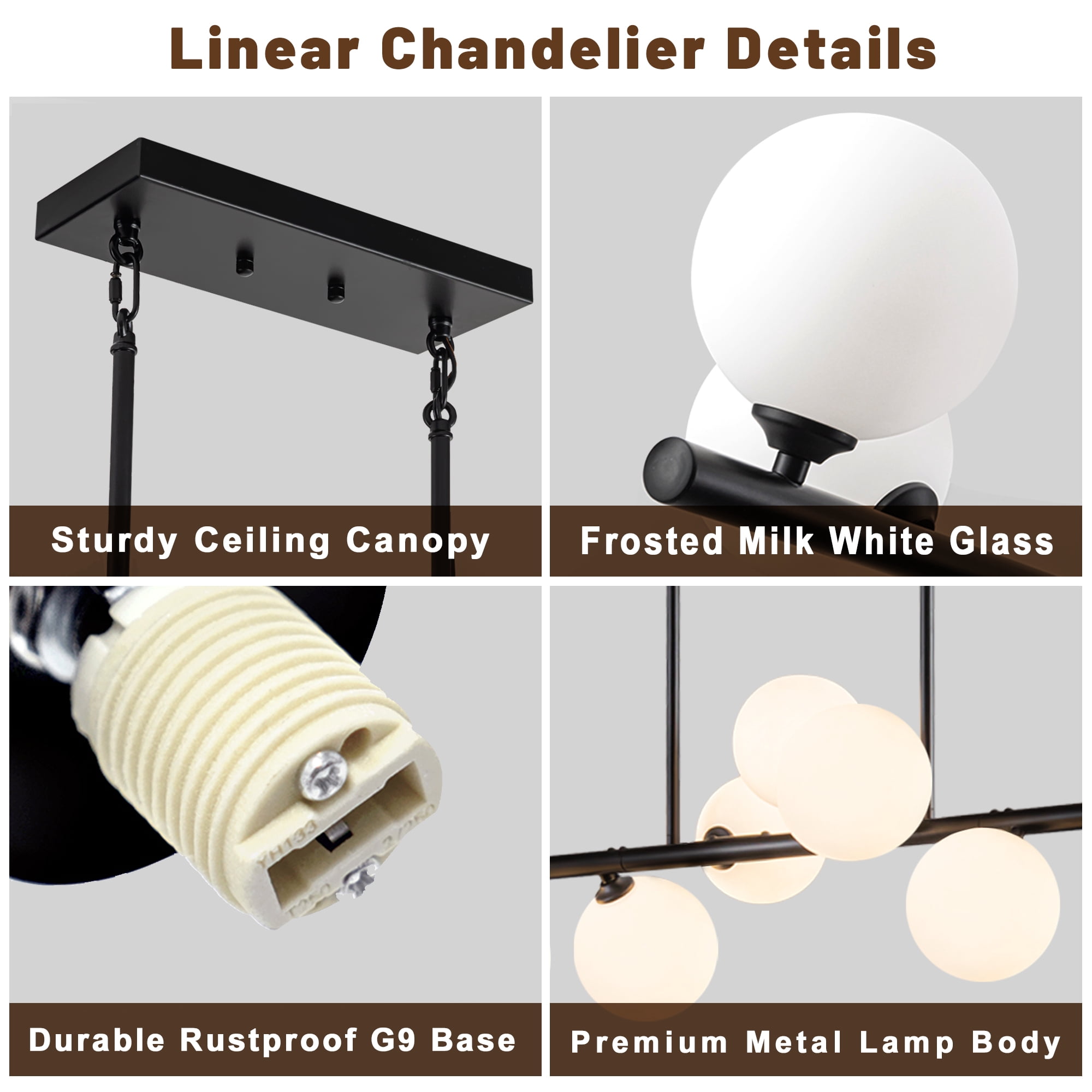 Uznhty Chandeliers for Dining Room Light Fixture with White Glass Globe,11-Lights Linear Chandelier 51 Inch Sputnik Chandelier for Kitchen Island Black Adjustable Hanging