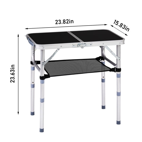 Folding Camping Table, 2ft Portable Pinic Table with 3 Adjustable Height, Small Aluminum Foldable Lightweight Patio Side Table with Carry Handle for Outdoor Indoor Hiking Camp BBQ Beach