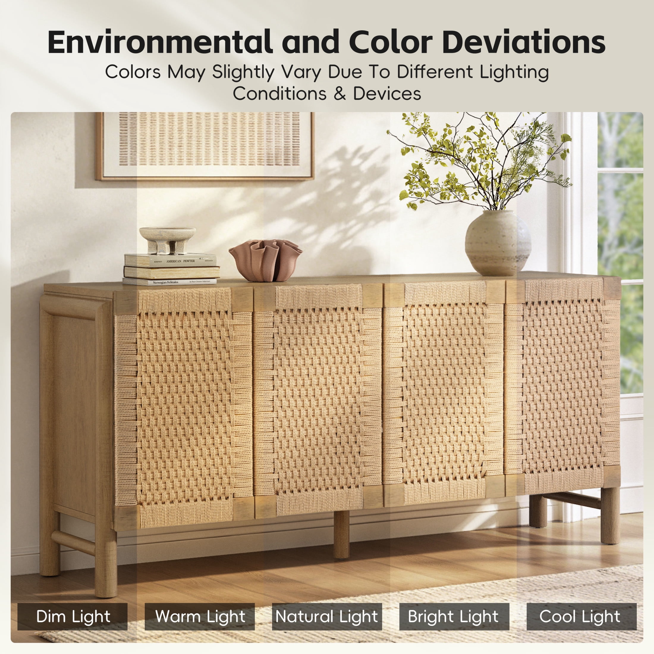 Christopher Knight Home Boho Storage Cabinet with Handwoven Paper Rope Doors, Solid Wood Legs, Natural