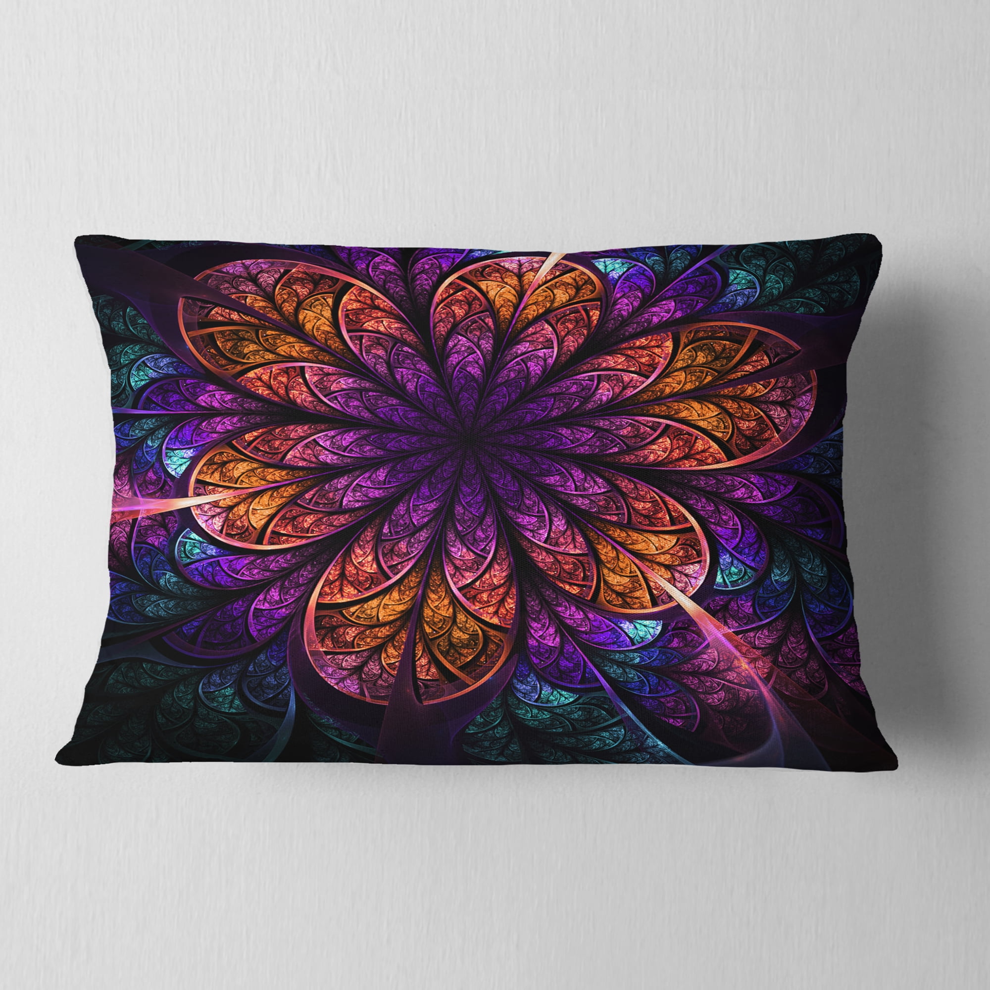 Designart Dark Red and Purple Fractal Flower - Floral Throw Pillow - 12x20