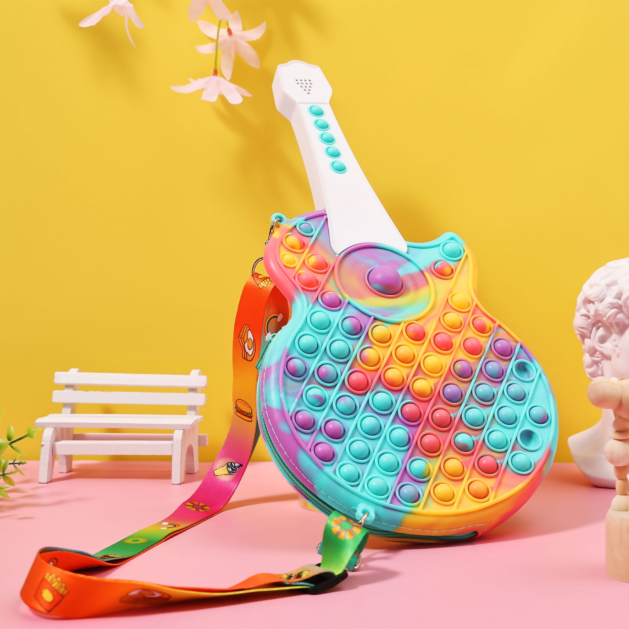 Nokiwiqis Fidget Toy Shoulder Bag Stress Relief Guitar Shaped