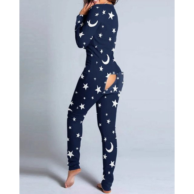 Mono de Navidad con solapa para mujer, ropa de dormir Sexy para adultos, mono con abertura en el trasero, pijama de Navidad, camisón largo 2021