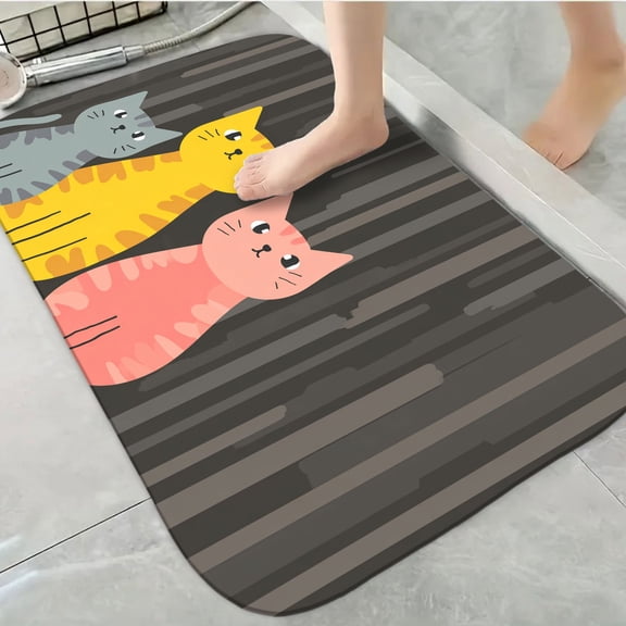 1pc Cats Pattern Absorbent Non-Slip Bathroom Thickened Flannel Rug Decor,Soft,Quick Drying,Suitable For Indoor/outdoor Use,Bathrooms,Bedrooms,Kitchens,Terrace,Laundry Rooms,16"x24"