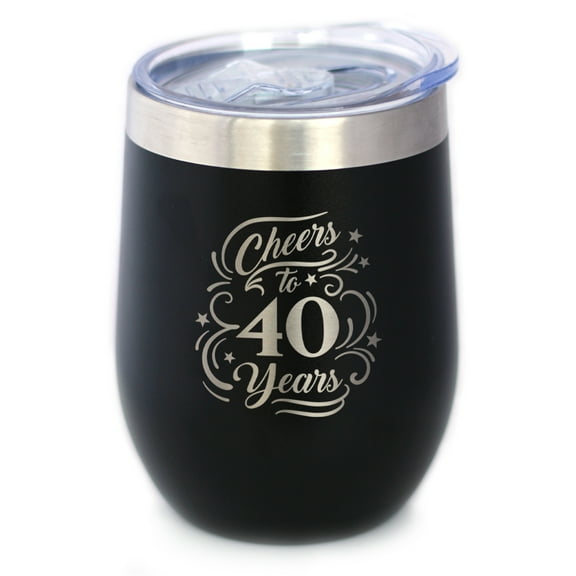 Bevvee Insulated Wine Tumbler 12 oz Cheers 40 Years 40th Birthday Gifts Tumblers