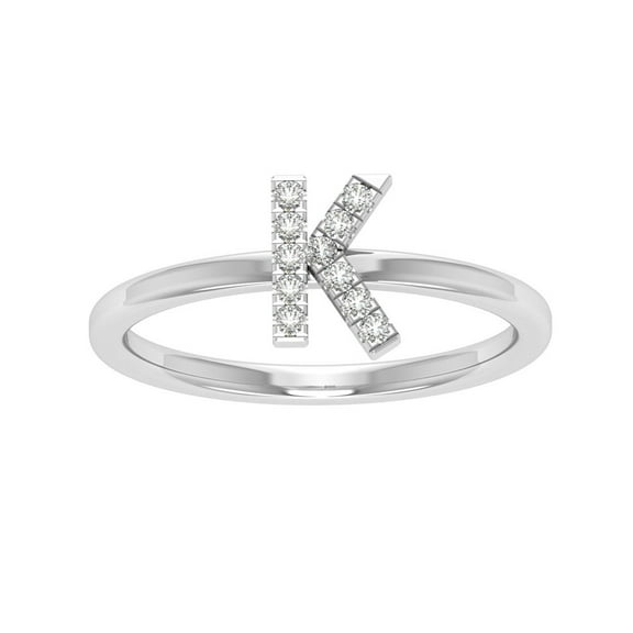 Araiya Sterling Silver Diamond K Initial Band Ring for Women (1/10 cttw, I-J Color, I2-I3 Clarity) Size 5.5