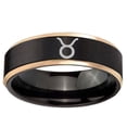 thumbnail image 2 of Taurus Horoscope 8MM Step Edge Black And Rose Gold Tungsten Men Ring, 2 of 2