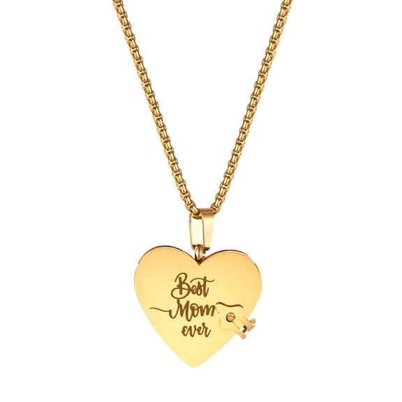My Little Star Necklace for Mom, Stainless Steel Heart Book Pendant Jewelry Gift from Daughter and Son, Gold-Tone