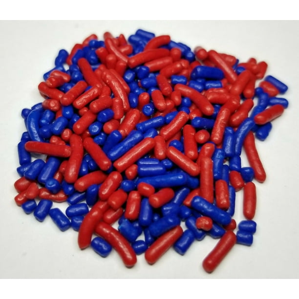 NCS's Red and Dark Blue Jimmies Edible Sprinkles 4 oz Packaged in a food approved heat