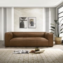 Modern Tan Leather Sofa (220×80×75cm) for Living Room - Natural Grain Effect