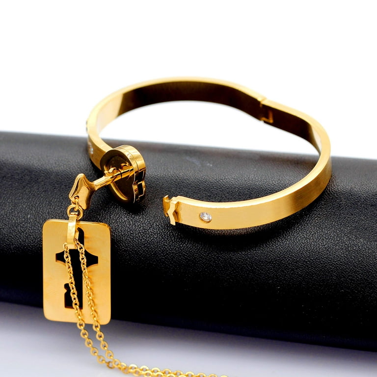 Carweilon Heart Lock Love Bracelet Bangle Key Chain Necklace Pendant Lover Jewelry Set for Couple Men Women