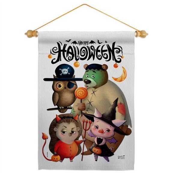 Angeleno Heritage GS130413-BO-05 Halloween Friends Falltime 13 x 18.5. in. Double-Sided Decorative Horizontal House Garden Flag Set for Decoration Banner Yard Gift