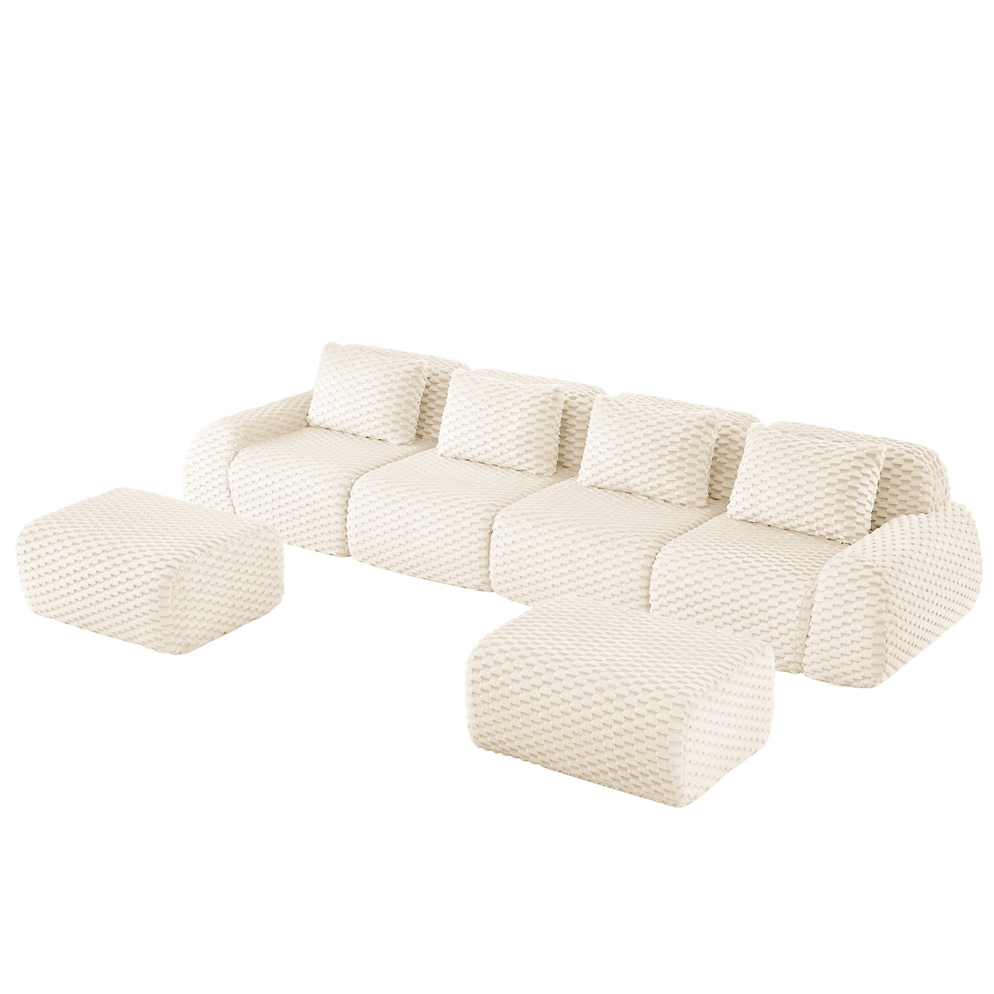Aukfa 146" U-Shaped Modular Cloud Sectional Sofa, Oversized Deep-Seat 6-Seater Couch with 2 Ottomans, Flannelette Upholstered Boneless Sofa, White