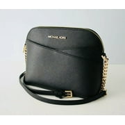 Michael Kors Jet Set Travel Medium Leather X Cross Dome Crossbody Handbag (Black Solid/Gold)