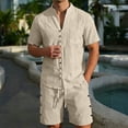 thumbnail image 2 of JAJAHO Mens Shorts Set Lightweight Linen Summer 2 Piece Outfits Breathable Short Sleeve Solid Color V Neck Shirt And Shorts Casual Beach Clothes Cozy Outfit, 2 of 4