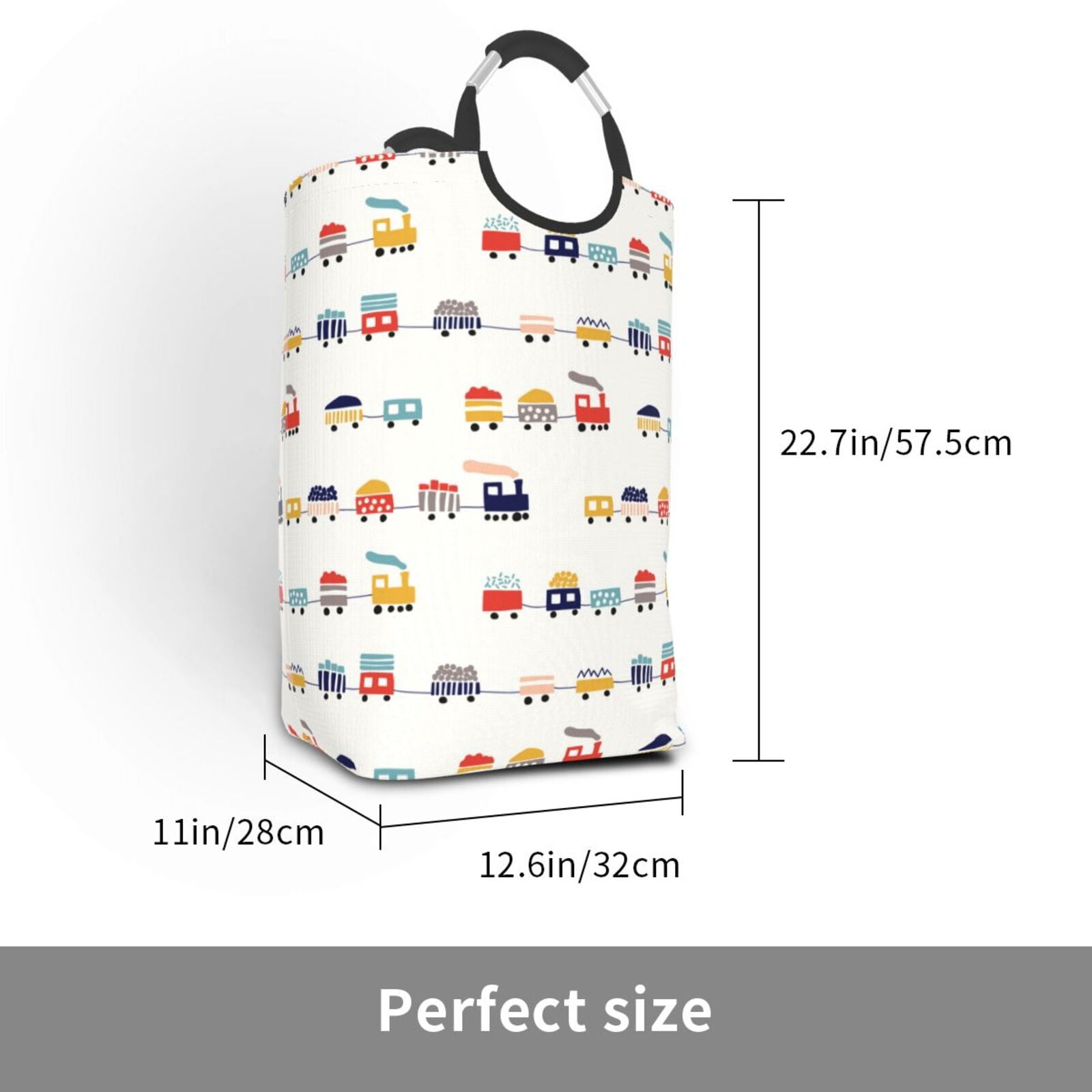 Picia Colorful Trains Laundry Basket With Handles Laundry Hamper Toys Storage Organizer Foldable Bucket Washing Bin Dirty Clothes Bag For Home Bathroom Bedroom Dorm