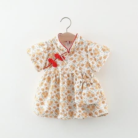 

Aayomet Princess Dresses For Girls Toddler Girls Short Sleeve Floral Prints Princess Dress Dance Party Dresses Clothes Yellow 6-12 Months