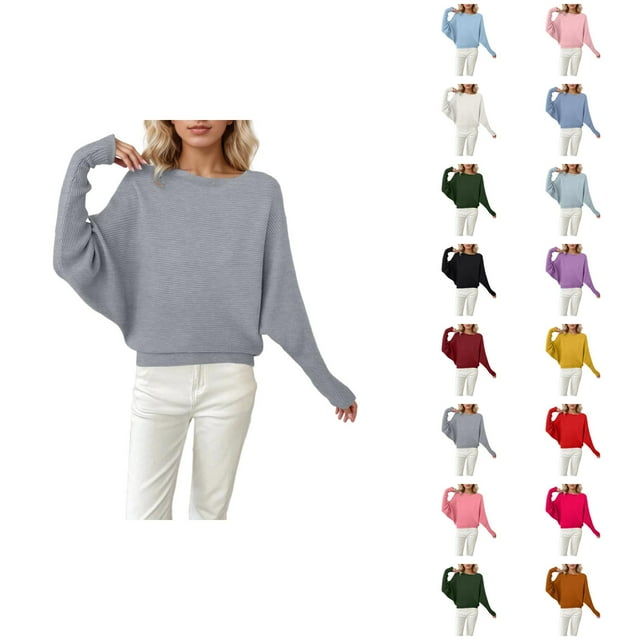 Chandails Surdimensionnés pour Femmes 2026 Mode Automne Hiver Manches Chauve-Souris Col Rond Tricot