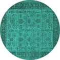 thumbnail image 1 of Ahgly Company Machine Washable Indoor Round Oriental Turquoise Blue Industrial Area Rugs, 6' Round, 1 of 4