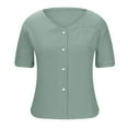 thumbnail image 5 of biudgviw Womens Button Down Shirts V Neck Casual T-Shirt Lightweight Textured Short Sleeve Summer Tops with Pocket Beach Vacation Clothes, 5 of 7