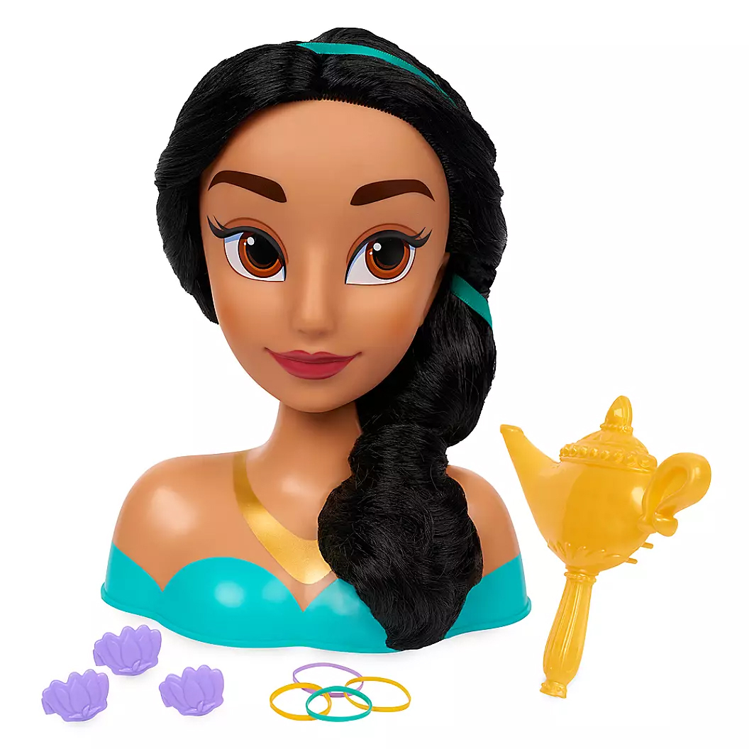 14 Piece Disney Princess Jasmine Hair Styling Head with Magic Lamp Hair