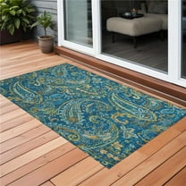 HomeRoots 561428 2 x 3 ft. Navy Blue Paisley Washable Non Skid Indoor Outdoor Rectangle Machine Woven Area Rug
