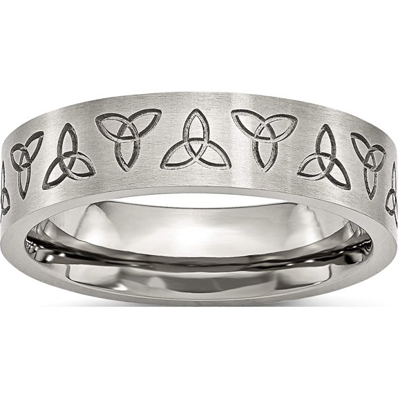 Stainless Steel Brushed With Engraved Trinity Symbol 6mm Band (Size 6) Made In China sr52-6