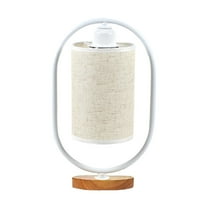 potrochi Small Table Lamp for Bedroom - Bedside Lamps for Nightstand, Minimalist Night Stand Light Lamp with Round Linen Fabric Shade, Desk Reading Lamp for Kids Room Living Room Office Dorm