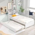 thumbnail image 2 of SESSLIFE Twin Size Bed Frame with Storage Headboard, Wood Platform Bed with Trundle, No Box Spring Needed (Twin, White), 2 of 8