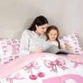 thumbnail image 4 of jejeloiu Bowknot Cherry Monogrammed R Full Size Comforter Sets For Girls,Pink Coquette Bow tie Alphabet Design Bedding Sets,Pink Reversible,3 Pieces, 4 of 7