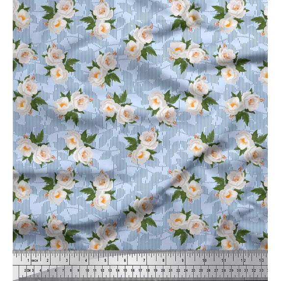 Soimoi Cotton Jersey Fabric Stripe,Leaves & Floral Shirting Fabric Prints by Yard 58 Inch Wide