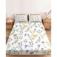 thumbnail image 2 of King Size Fitted Sheet Set - Wildflowers Blossom 3 Piece Bedding Sets 16" Deep Pocket Fitted Sheet with 2 Pillowcases, Spring Pastoral Botanical Flowers Rustic Brushed Microfiber Hotel Bed Sheets, 2 of 9