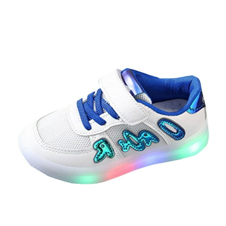 ZHAGHMIN Light Up Mesh Running Shoes for Kids Boys Girls Breathable and Comfortable Sneakers Toddler Inside Shoes Fall Shoes for Toddler Girls Blue Size26