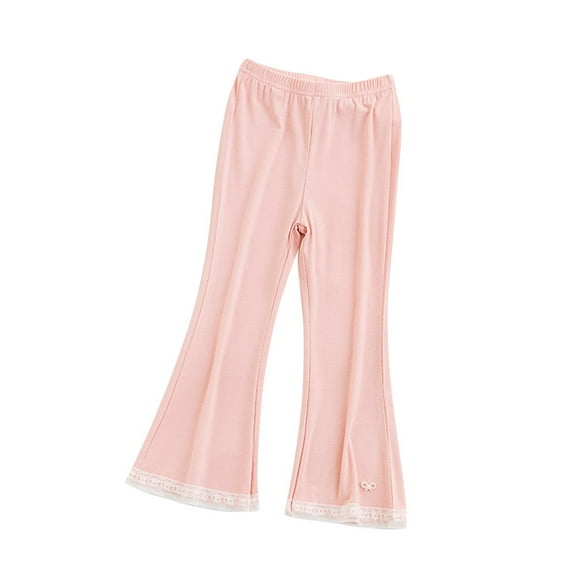 Lenpel Girls' Flare Leggings Soft Comfy Elastic Waist Stretchy Lace Hem Bell Bottom Lounge Pants Casual Bootcut Pants