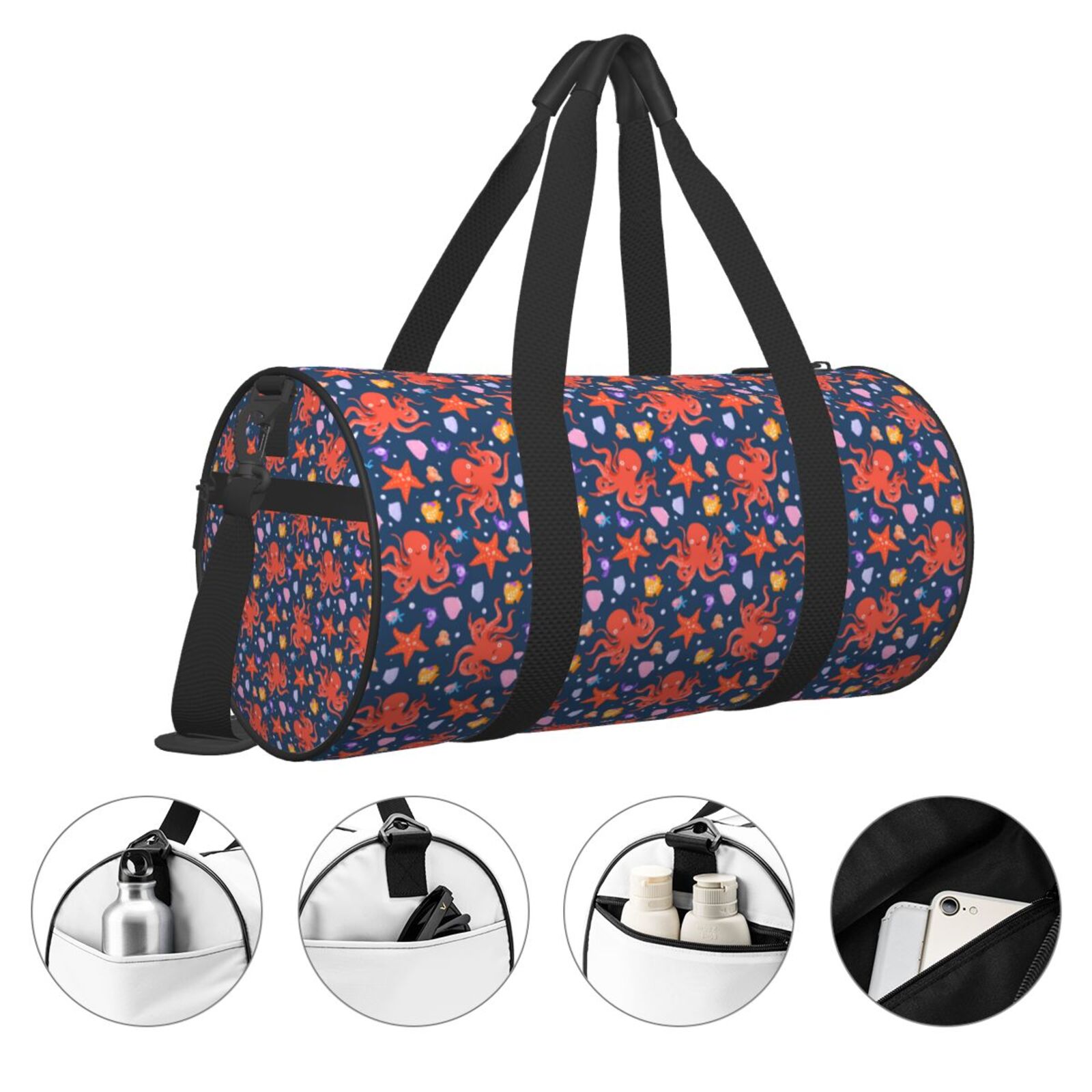 Vsdgher Sea Animals 45L Foldable Duffel Bag, Sports Gym Bag,Overnight Bag, Portable Weekender Bag for Airplanes