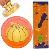 Halloween Pumpkin Leaves Wax Seal Stamp 25mm Autumn Round Sealing Wax Stamps Vintage Removable Brass Head with Wood Handle for Thanksgiving Day Wedding Envelopes Invitations Decor Gift DIY