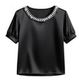 thumbnail image 5 of Endives Women's Short Sleeve T Shirt Beaded Round Neck Solid Color Fashion Elegant Satin T-shirt Summer Tops Black, 5 of 6