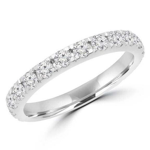 MD170326-6.25 0.88 CTW Round Diamond Semi-Eternity Wedding Band Ring in 14K White Gold, Size 6.25