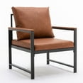 thumbnail image 3 of Modern PU Leather Accent Chair with Extra-Thick Padded Backrest and Seat Cushion,Armchairs Single Sofa with Durable Square Metal Frame,Orange, 3 of 7